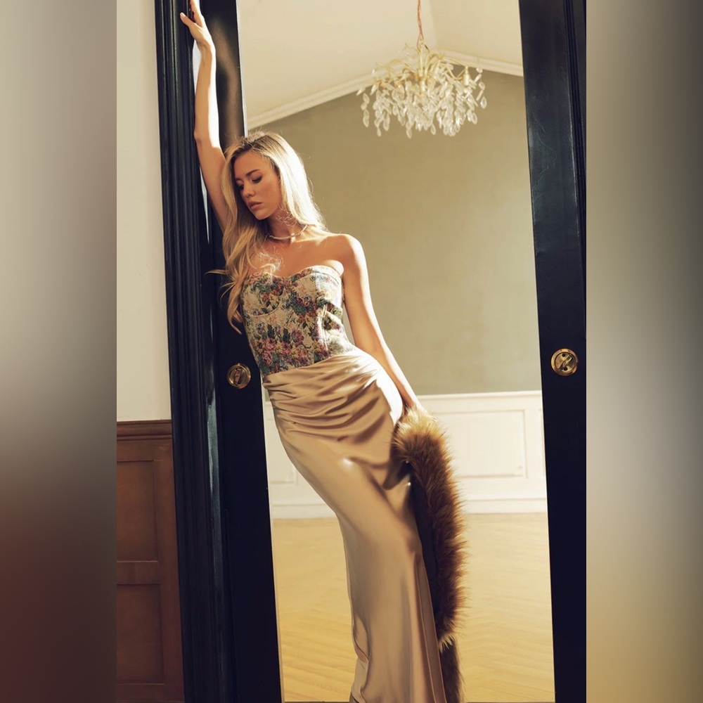 NWT - Commense Cream Satin & Brocade Dress